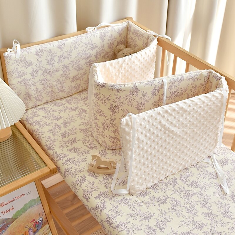 ANYOUBI | Crashproof Cushioned Baby Bed Guard Bumper Pure Cotton Mesh Cloth Dots Velvet
