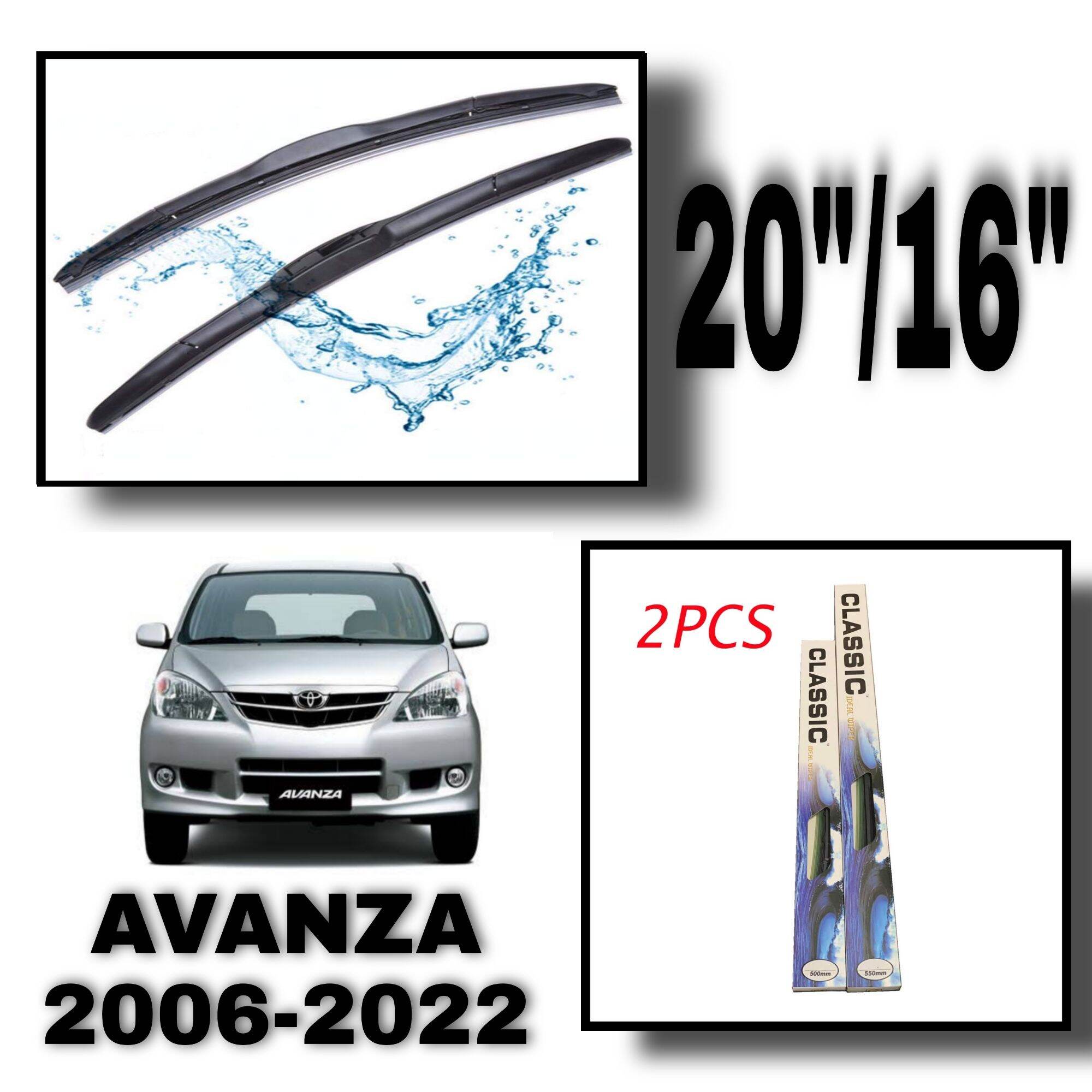 2PCS Classic Ideal Hybrid Wiper U-Hook Lock Car AVANZA 2006-2022 Size 20/16 inches