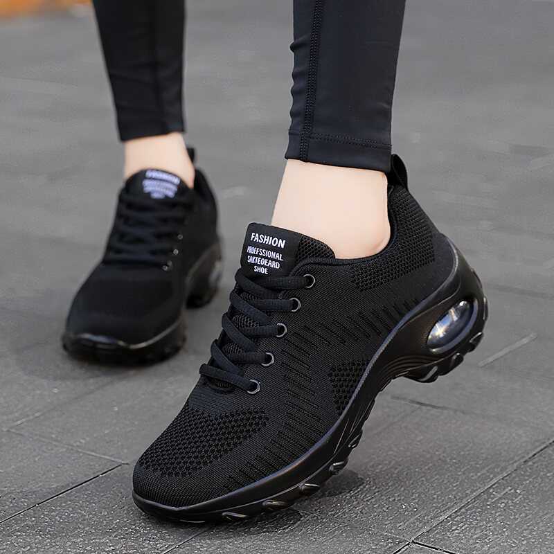 All-Black Sneakers Women's 2022 Autumn New Work Shoes Lightweight Shock- Absorbing Breathable Mesh Surface Women's Shoes Soft Bottom Running Shoes |  Lazada PH