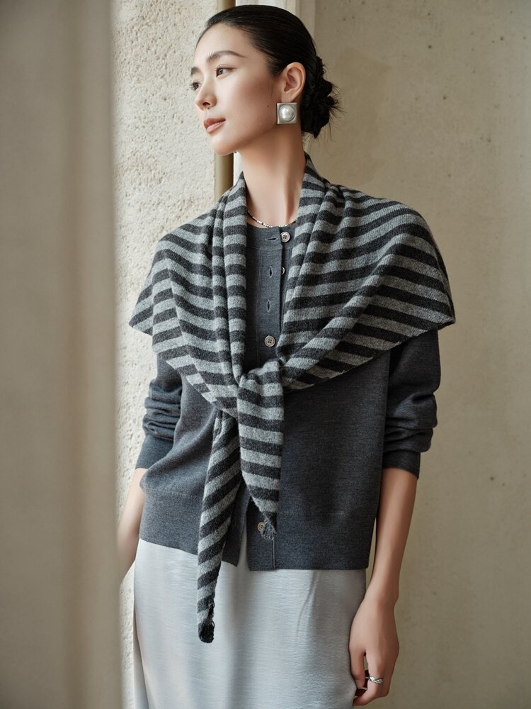 XIZILU | 100% Pure Cashmere Scarf for Women Black and White Stripes Presyo  3,937 Piso*Libreng Shipping
