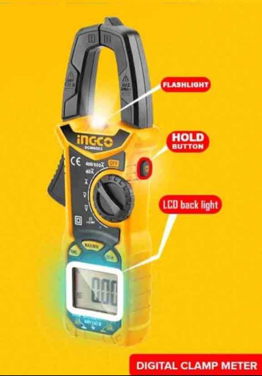Ingco Digital Clamp Meter DCM 6003 600A 600V Backlight Flashlight Diode