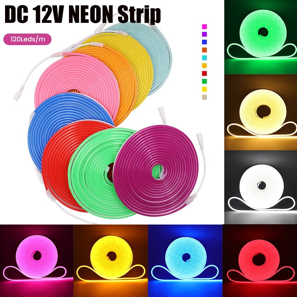 12V Neon Strip Waterproof 2835 120Leds/M Home Garden Decor White/Blue/Pink/Yellow/Red/Green Flexible Ribbion Rope LED Strip. 