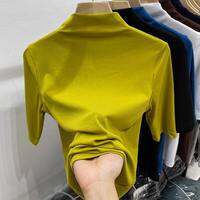 Loowmane | Red Half-High Collar Mid-Sleeve Fitting T-Shirt