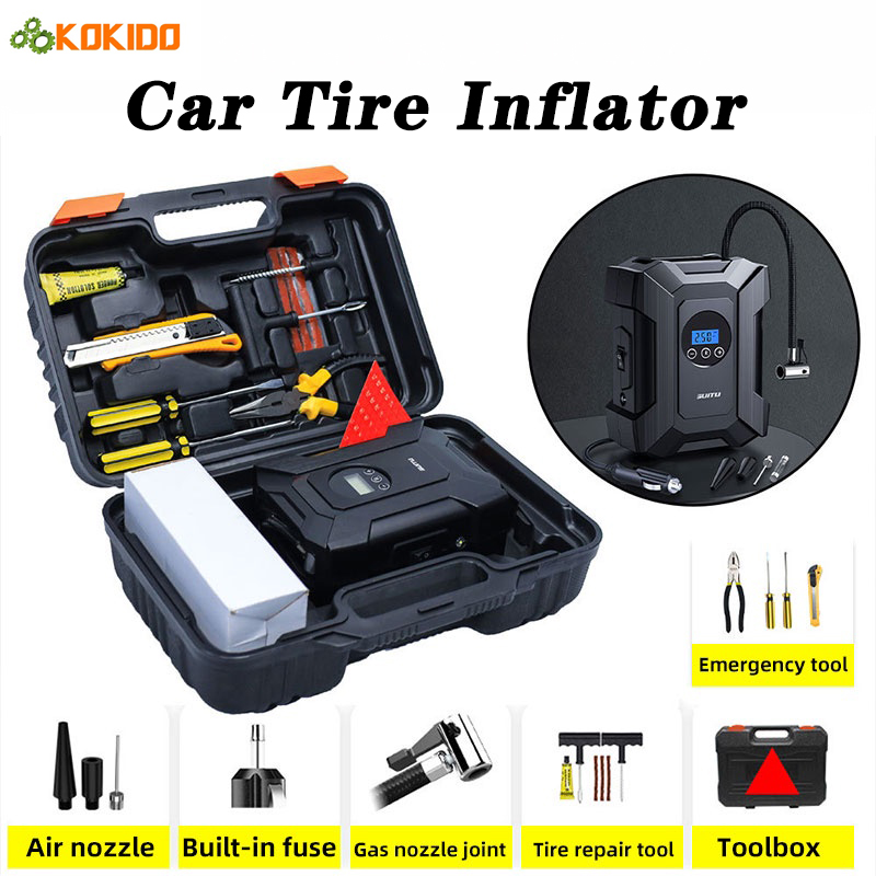 12V Car Tire Inflator with Auto Stop Function & LED Light