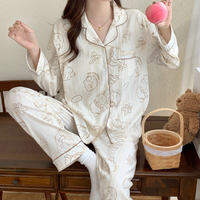 HANQIANNUO | Womens Padded Sleepwear Set Cotton Long Sleeve Sweet Polka Dots
