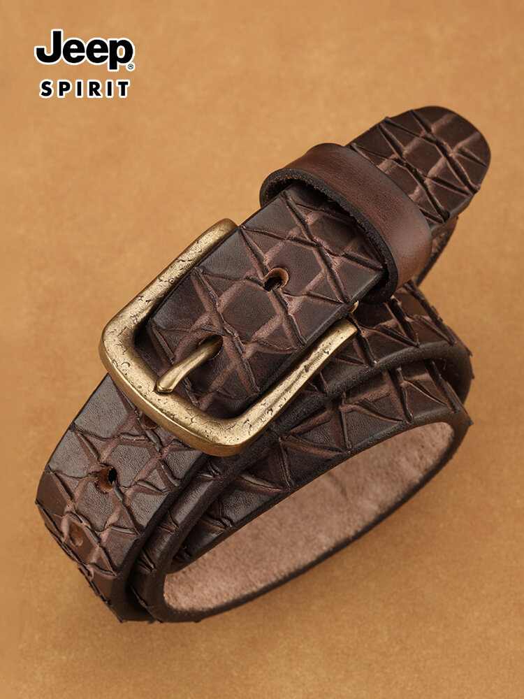 JEEP SPIRIT | Genuine Leather Belt Handmade Retro Antique Copper Buckle Fashion Trend Presyo  2,935 Piso*Libreng Shipping