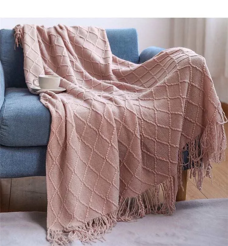 Knitted Throw Blanket with tassels 100% acrylic towel throw sofa blanket bed blanket (4)