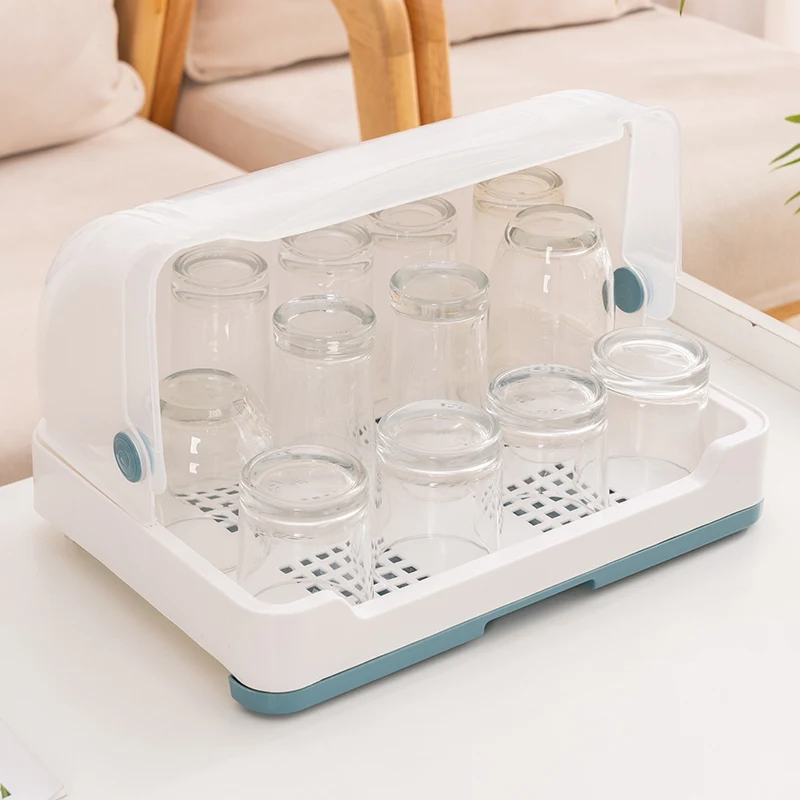 Dust-Proof Cup Storage Rack Creative Cup Holder Household Gadgets Drain Tray Shelf Glass Storage Box