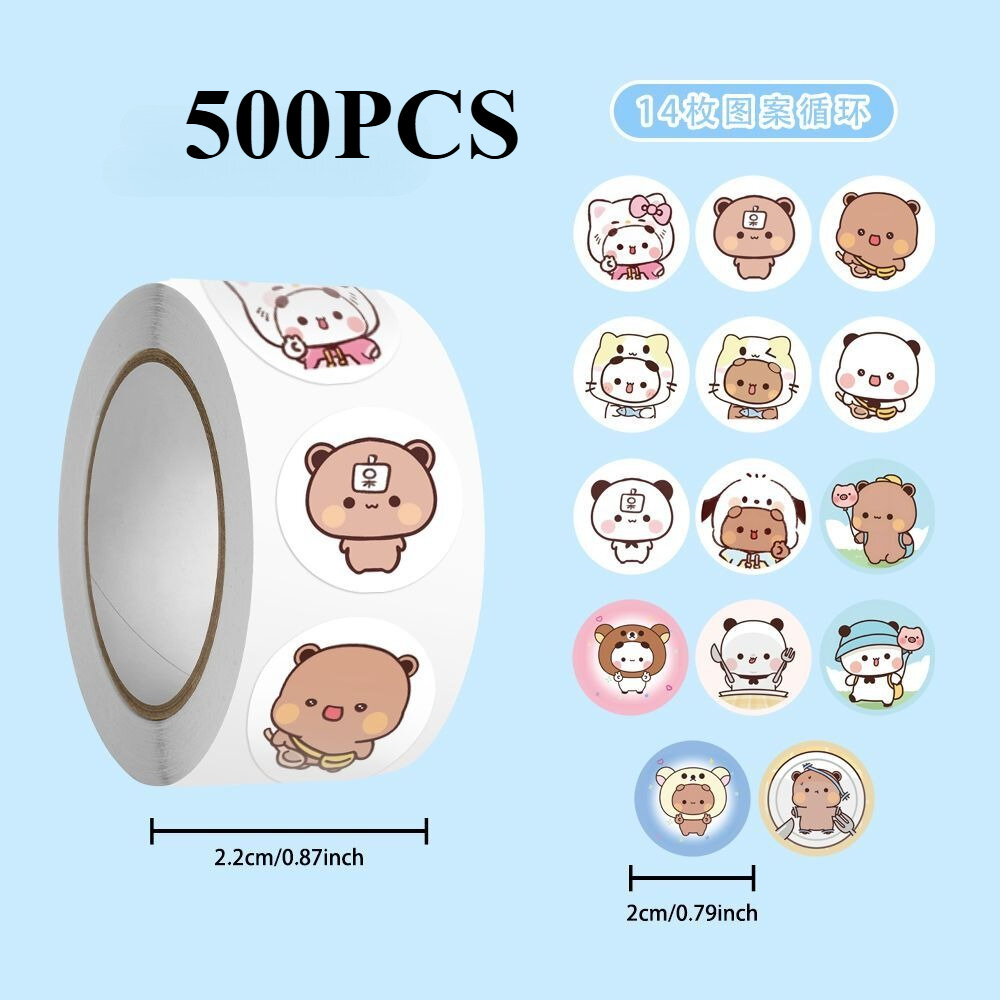 500PCS Cute Bubu and Dudu Cartoon Roll Stickers Brooches for School Reward Sticker Gift Decor Lables Stationery Scrapbook Decals