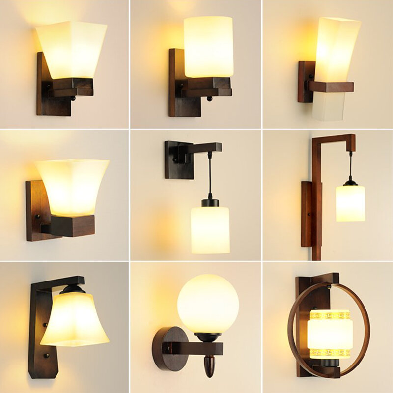 XISHANGJIAXI | Walnut Color Retro Wall Lamp for Living Room and Bedroom