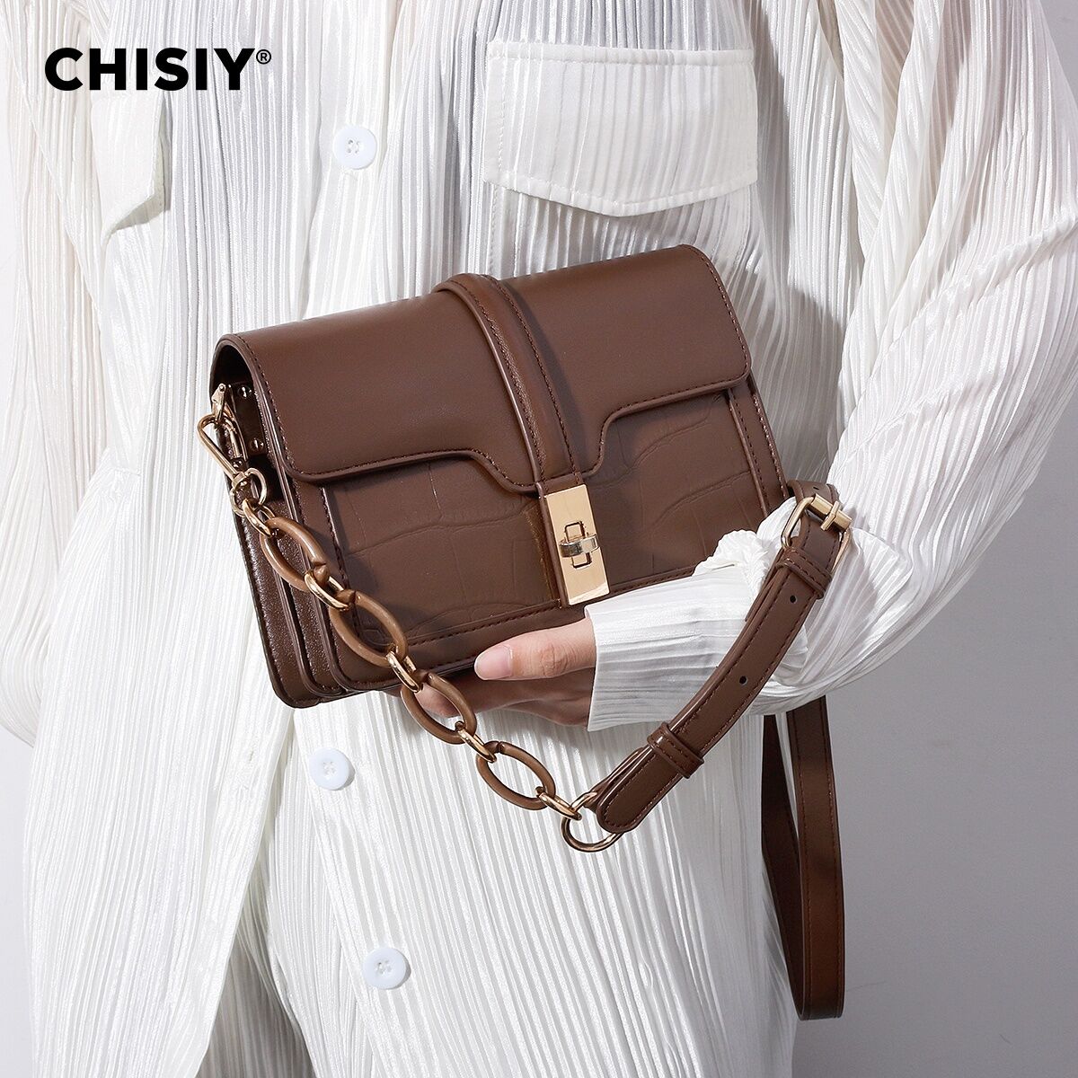 Chisiy Original Handmade Simple Twisted Lock Small and Fashionable Commuter Gift Women's One Shoulder Crossbody Bag