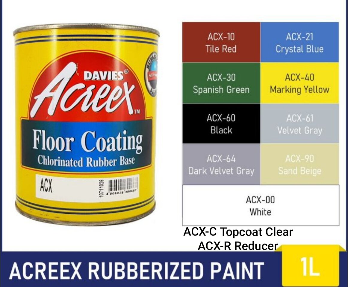 Davies Acreex Rubberized Floor Coating Chlorinated Rubber BASE, Topcoat Clear And Acreex Reducer 1 Liter