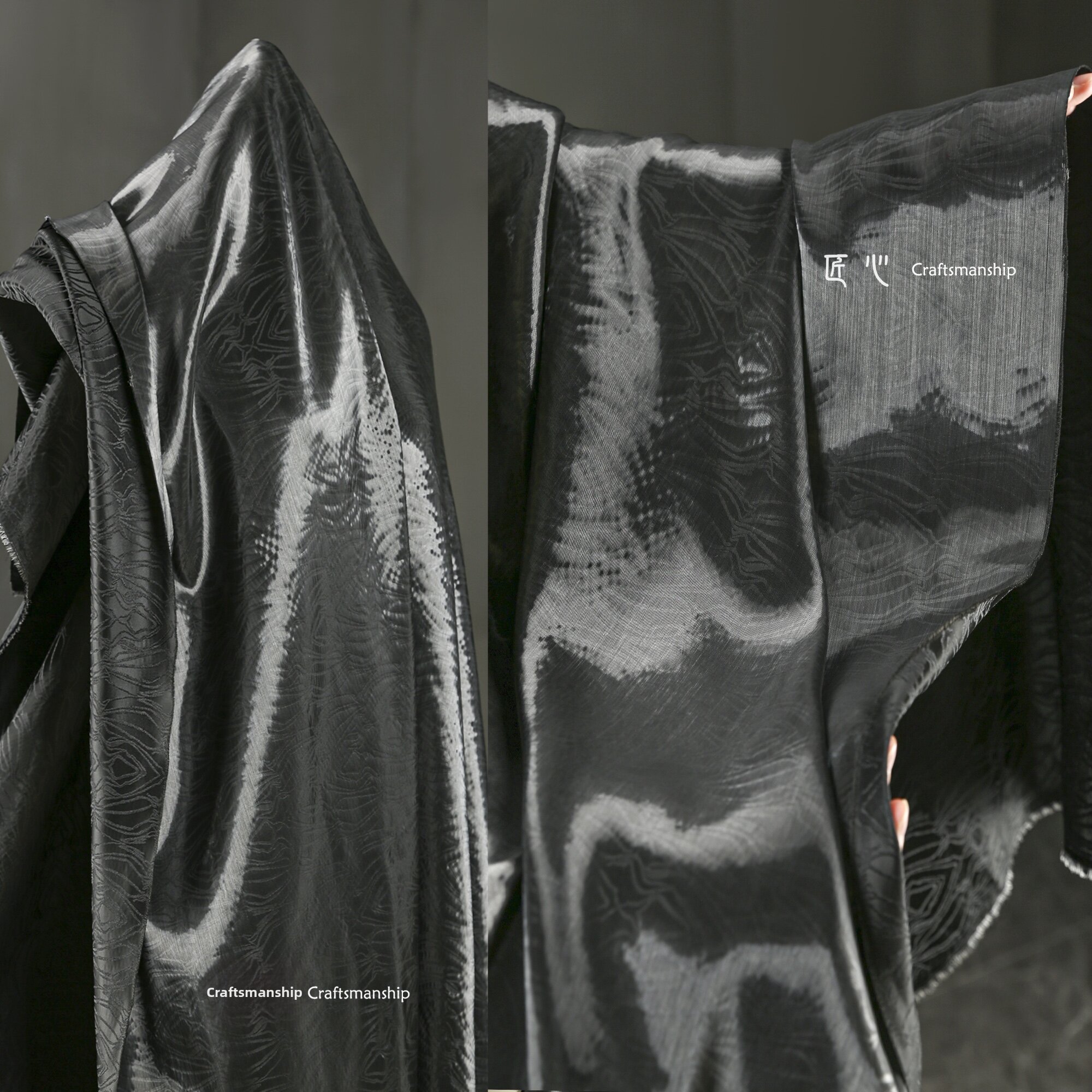 Black Mountain Liquid Metal Embroidery Ultra Bright Crystal Silk Satin Finish Fabric for Clothing Designers Home Sponge Pad
