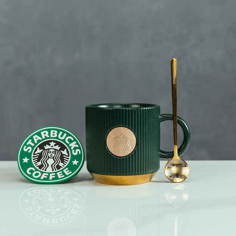 Starbucks Dark Green Goddess Striped Mug Ceramic Coffee Cup Water Cup Gift  Box