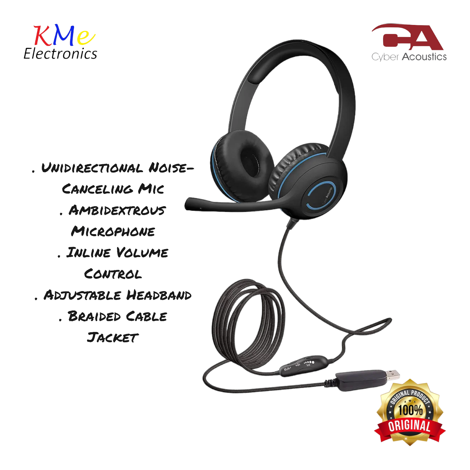 Cyber Acoustics AC-5008 USB Type A Stereo Headset Noise Cancelling  Noise Reduction(Refurbished)