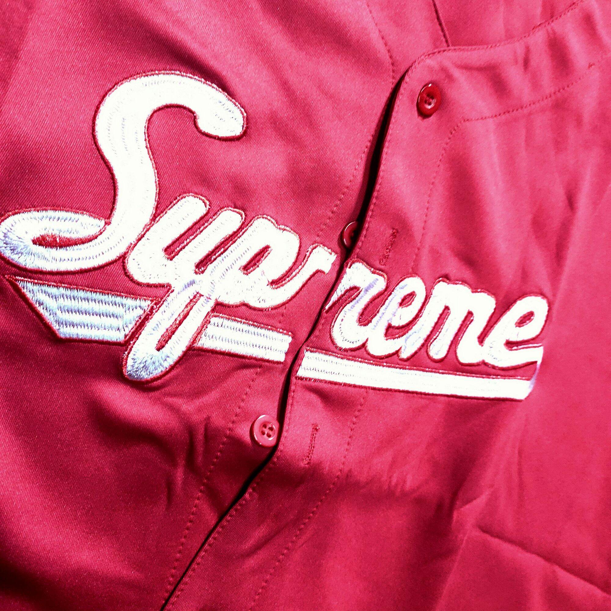 Supreme Satin Baseball Jersey White/Red