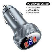QOOVI 80W Car Charger PD USB Type C Dual Port USB Mobile Phone Fast Charging For iPhone 14 Xiaomi Samsung iPad Laptops Tablets
