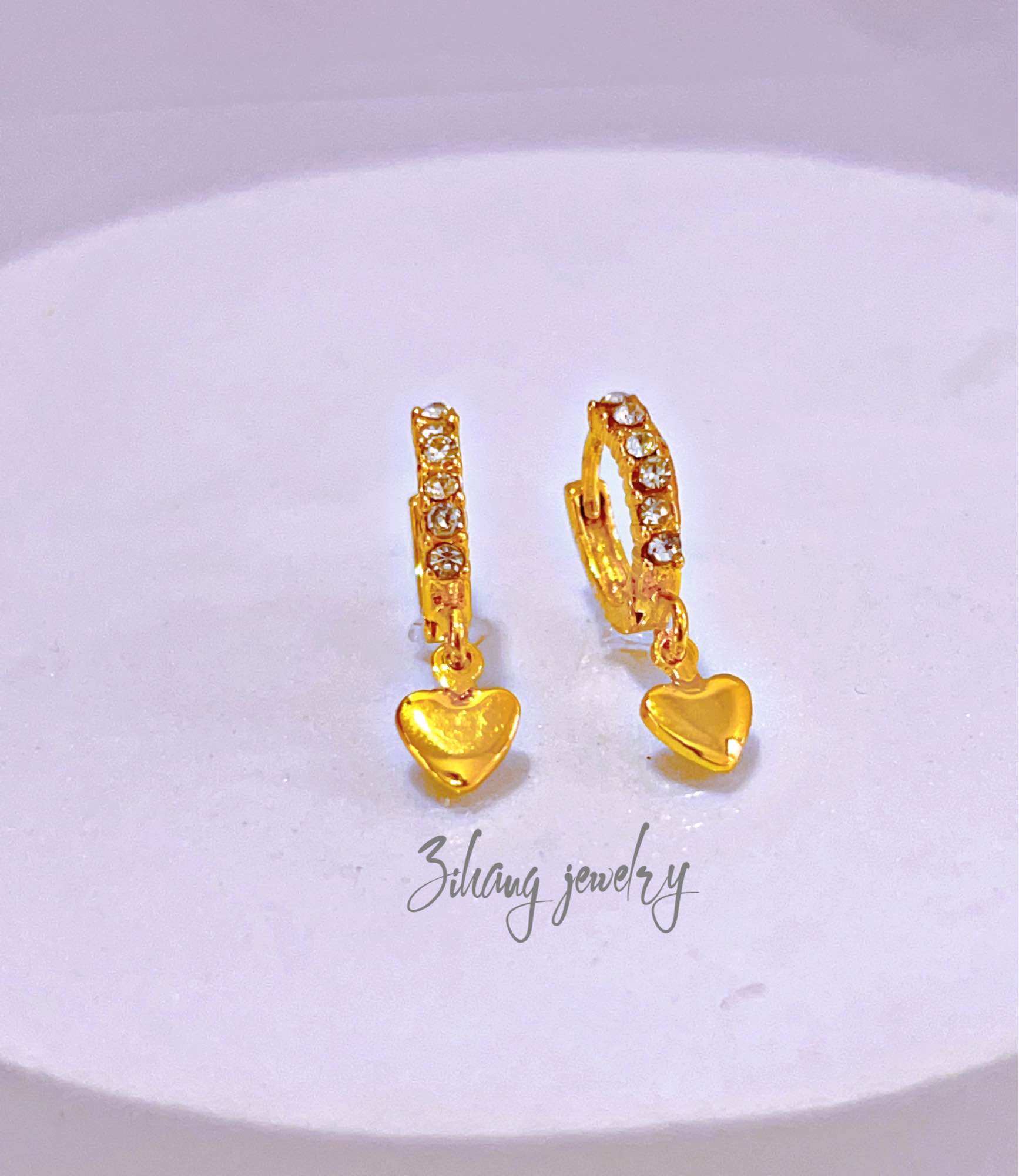 ZIHANG 24K Gold Plated Stone Dangling Clip Earrings