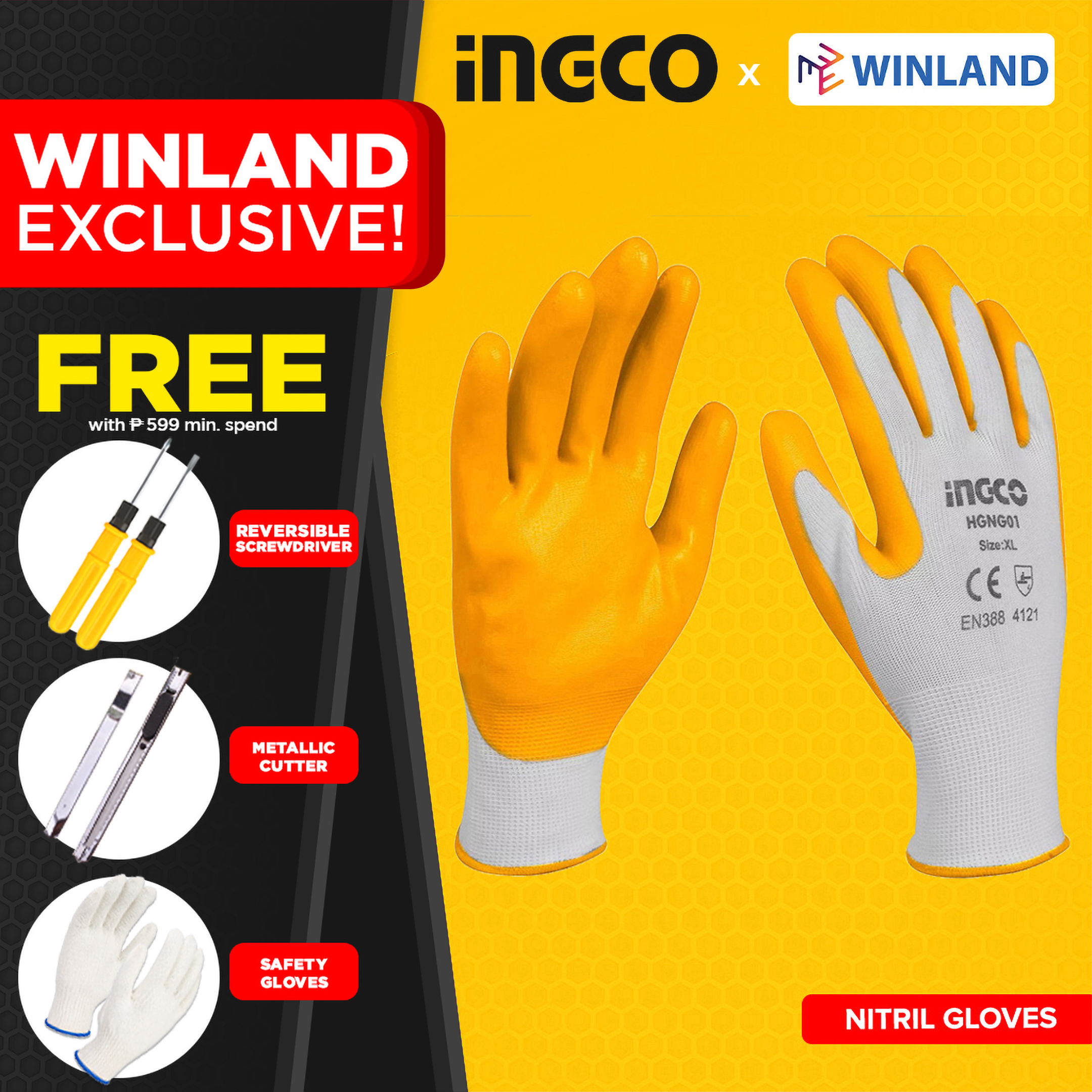 INGCO Oil Resistant Nitrile Safety Gloves