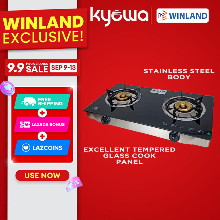 Kyowa by Winland KW-3560 Glass Top Double Burner Gas Stove