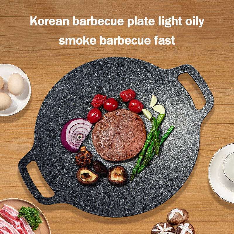 BBQ Grill Pan, Korean BBQ Grill Pan Iron Nonstick Round Grilling Tray BBQ  Cast Iron Grill Pan for Outdoor Pork Belly Pancakes (30CM) (Size : 36CM)