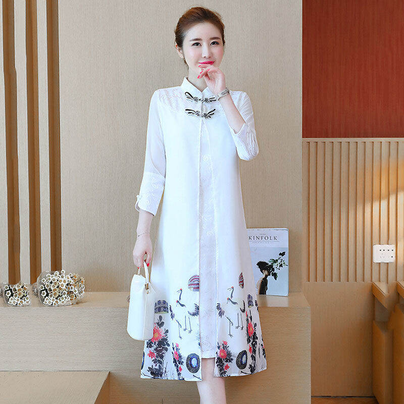 Chiffon Ethnic Style Cheongsam Dress for Women - Summer 2022