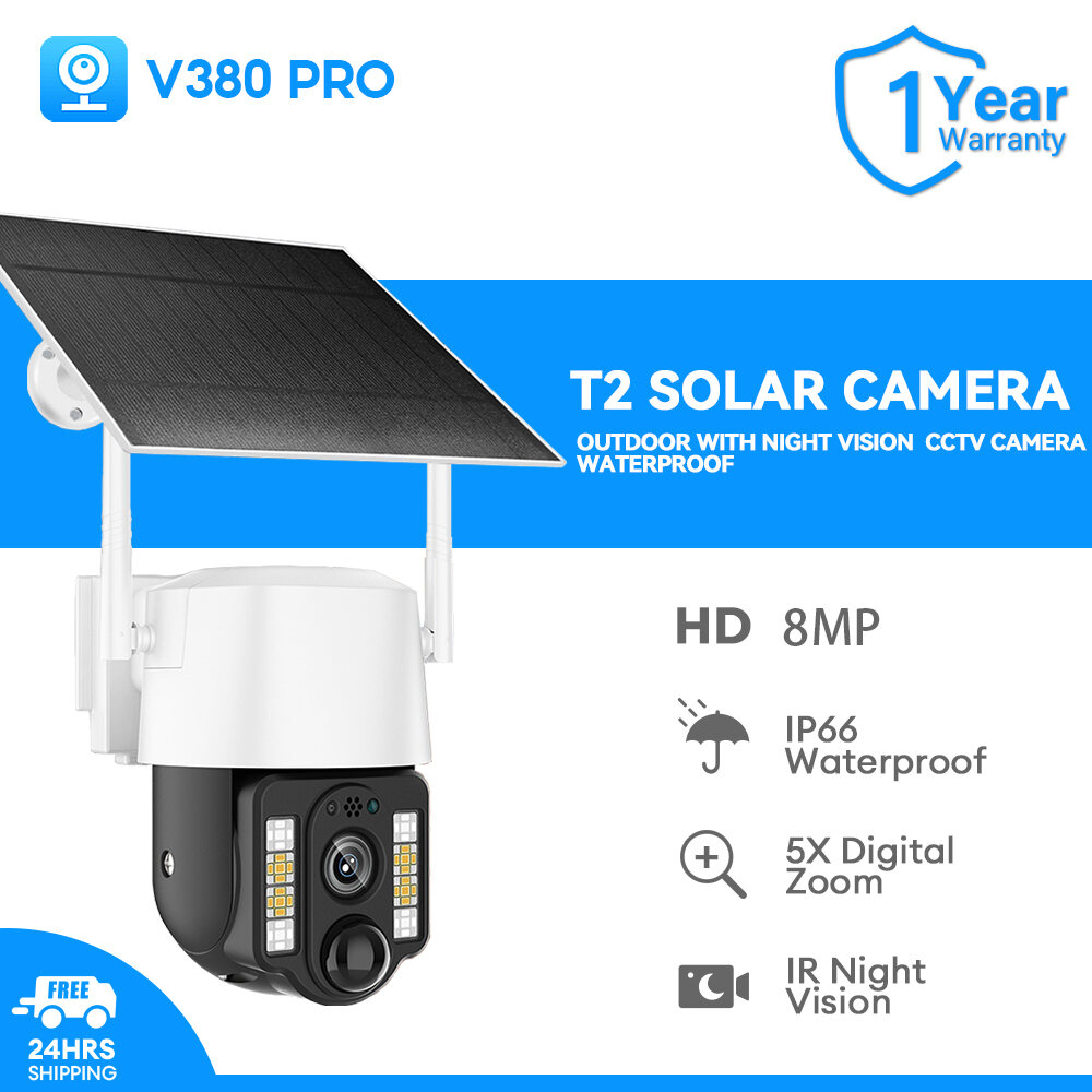 V380 PRO Solar CCTV Camera with 4K Resolution, IP66 Rated