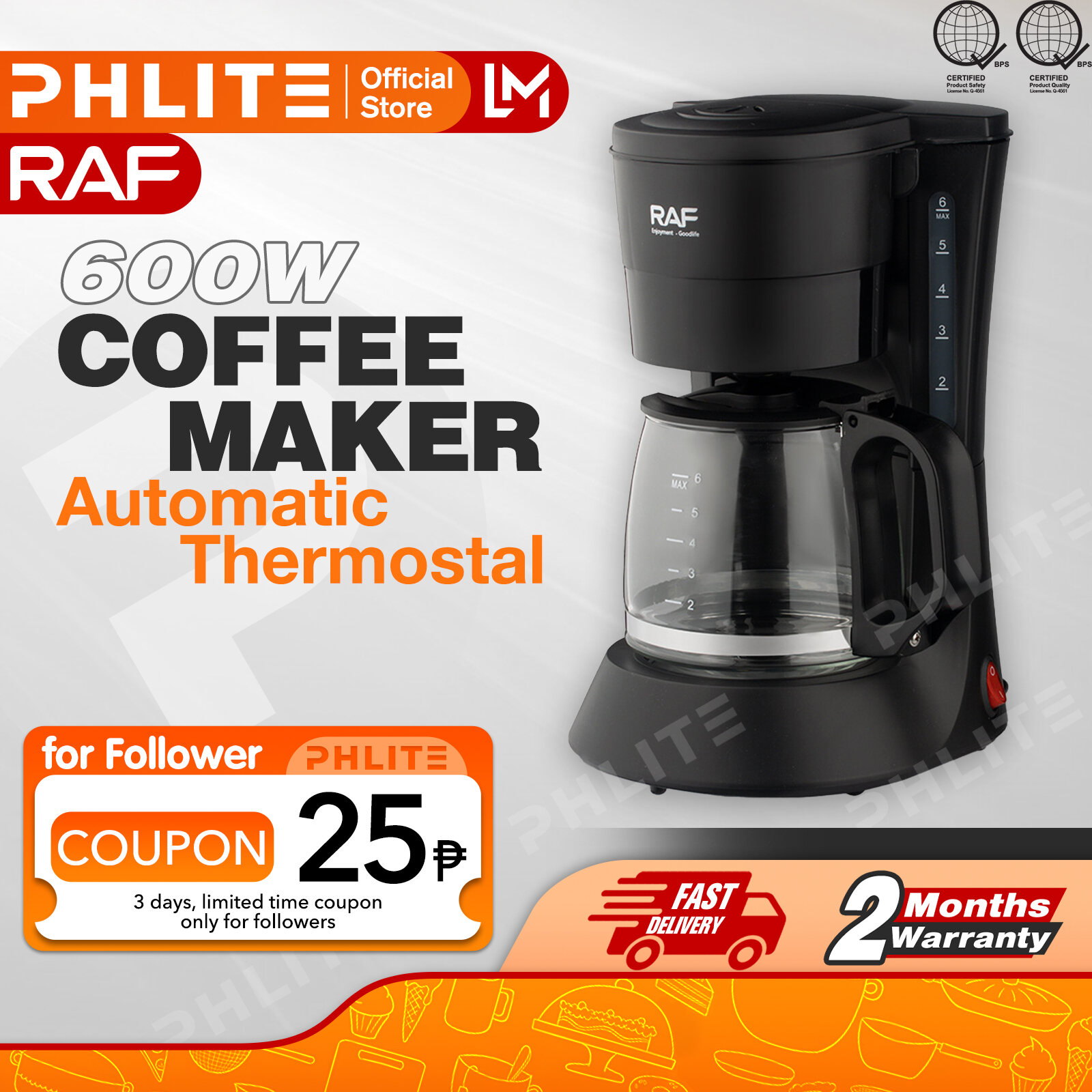 PHLife Automatic 600ML Drip Coffee Maker Complete Set