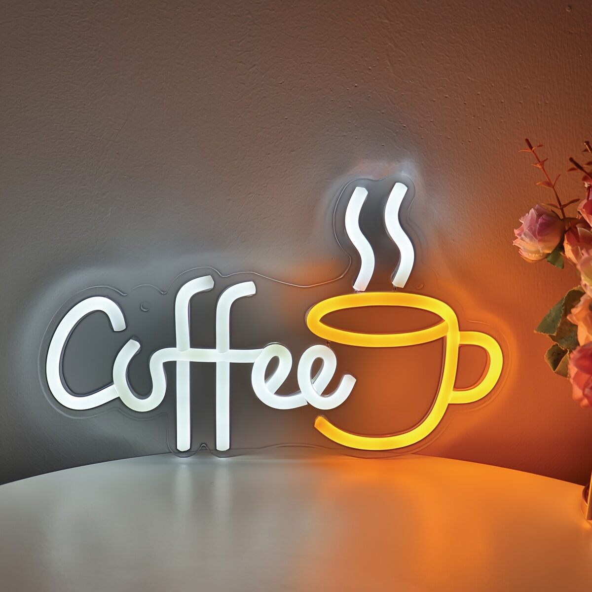 Coffee Neon Sign Love Letter with Cup LED Wall Neon Art Signboard for Coffee Shop Kitchen Restaurant Bar Decoration USB Powered