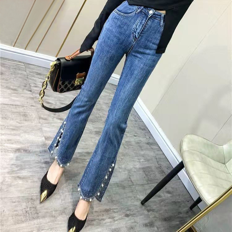 Plus Size 25-32 Women Jeans Spring Summer Autumn Fashion Casual Diamond  Beading Stretch Skinny Slim Fit Denim Pants