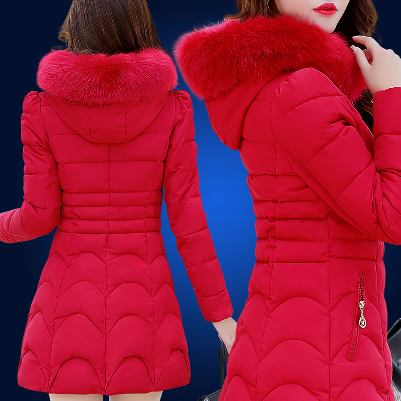 Cotton-Padded Coat Women's Mid-Length 2022 Winter Korean Style Thickened down Cotton-Padded Coat Large Size Slim-Fit Slimming off-Season Red Cotton-Padded Coat