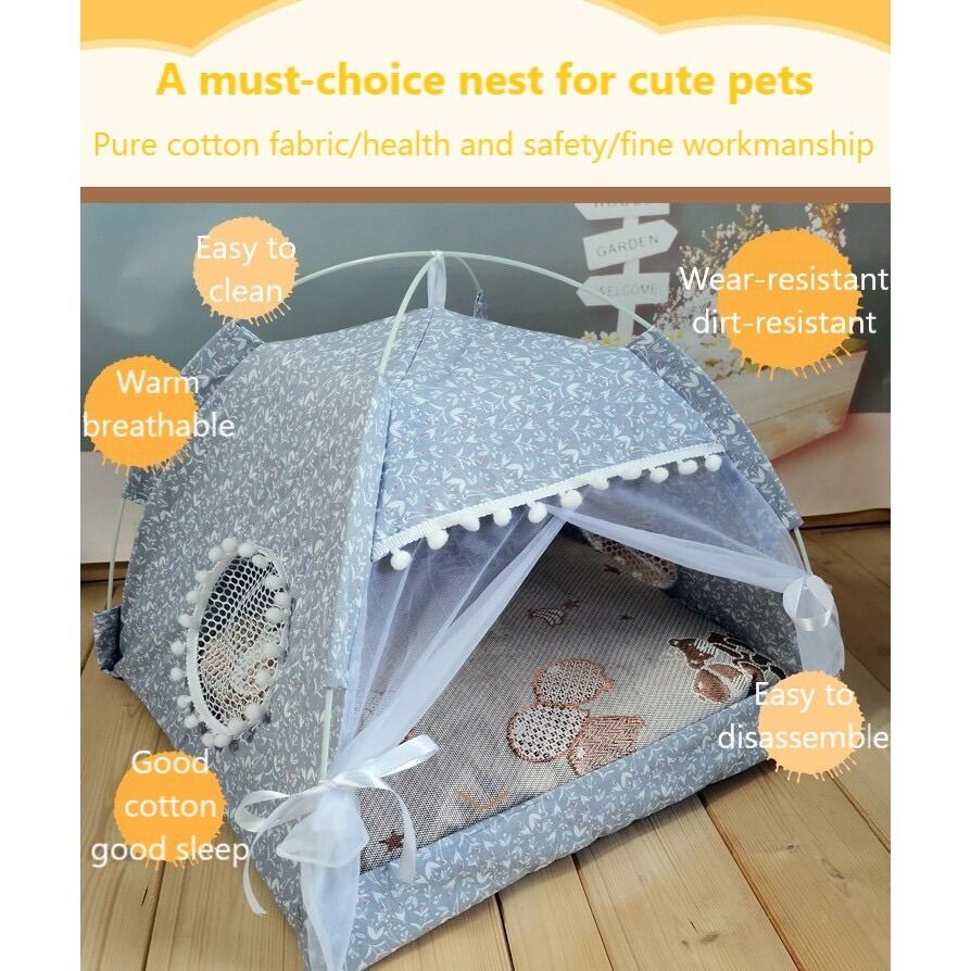 Pet Tent Bed Dog Cat Tent Bed Contain Mat Foldable Waterproof Portable Home Bed for Pet