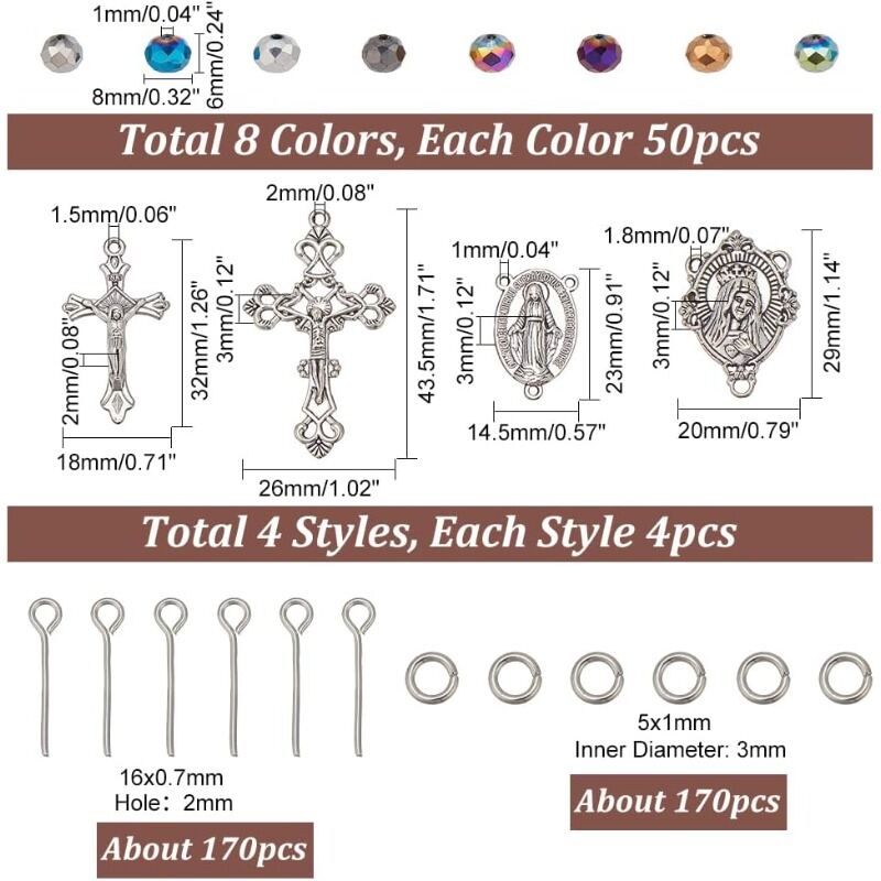 756pcs Rosary Jewelry Making Kit 646pcs Necklace Making Set Rosary Prayer Making Supplies First Communion Necklace Set Cross