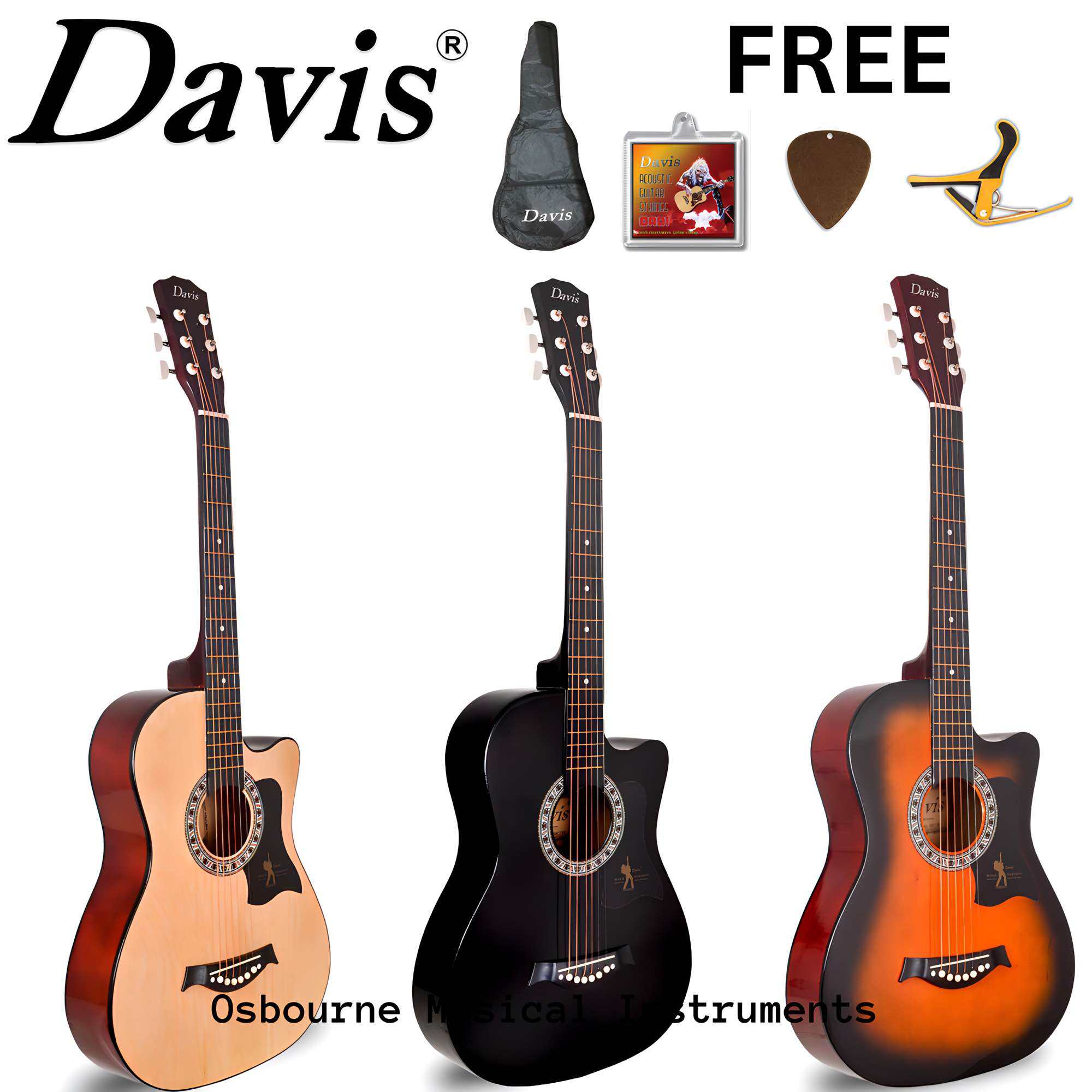 Davis 38" Acoustic Guitar - High Quality and Durable