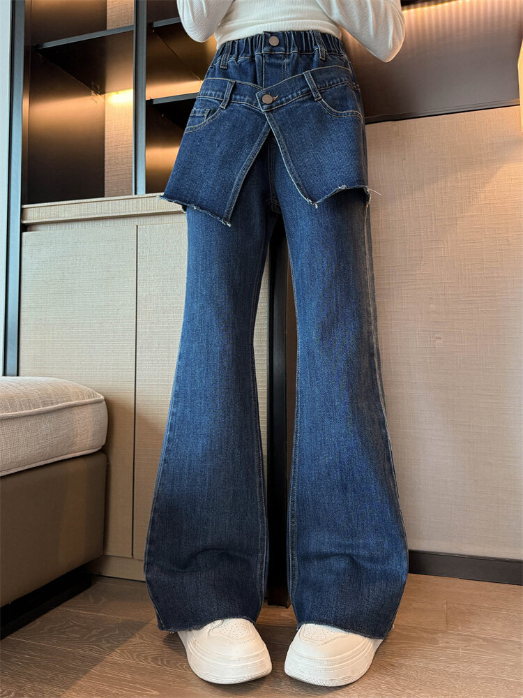 MPW | Trendy Elastic Waist Denim Pants For Girls Spring Autumn Fashionable Two-Piece Look Kids Mid-Term Large Children's Jeans Presyo 1,876 Piso*Libreng Shipping