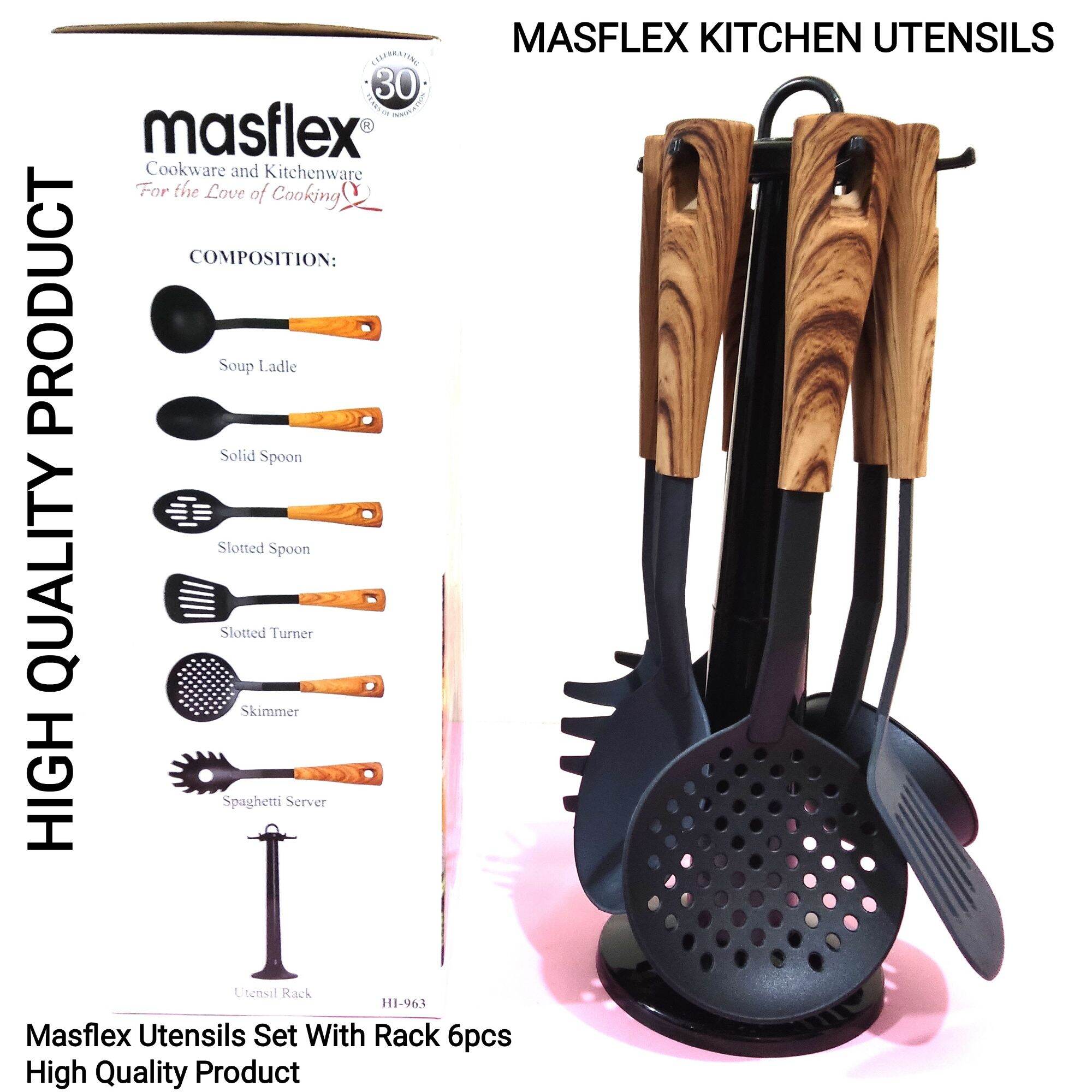 MASFLEX KITCHEN UTENSILS 6PC UTENSIL WITH RACK HIGH QUALITY PRODUCT