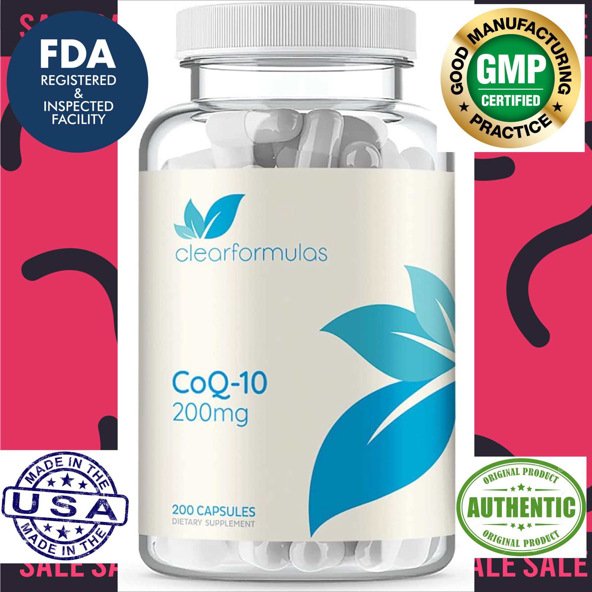 Clear Formulas CoQ10 200mg 200 Capsules Quick Absorption Non-GMO Expiration Date:April 2026.