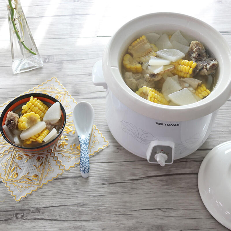  Tianji Electric Stew Pot, Ceramic Soup Porridge Cooker, Slow  Cookers with Lid, 1L, White: Home & Kitchen