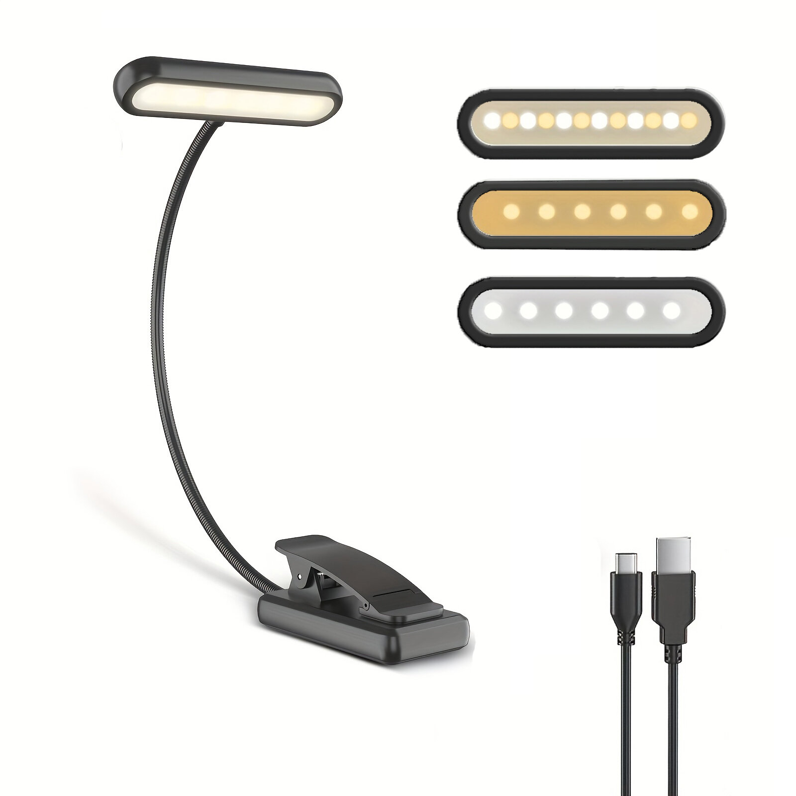 LED Clip On Reading Light 12Leds Book Light Portable Flexible Easy Clip Night Reading Lamp USB Rechargeable Reading Light