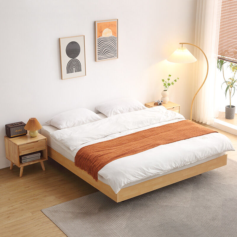 Suspension Bed Modern Minimalist Solid Wood Bed Full Solid Wood Bedroom