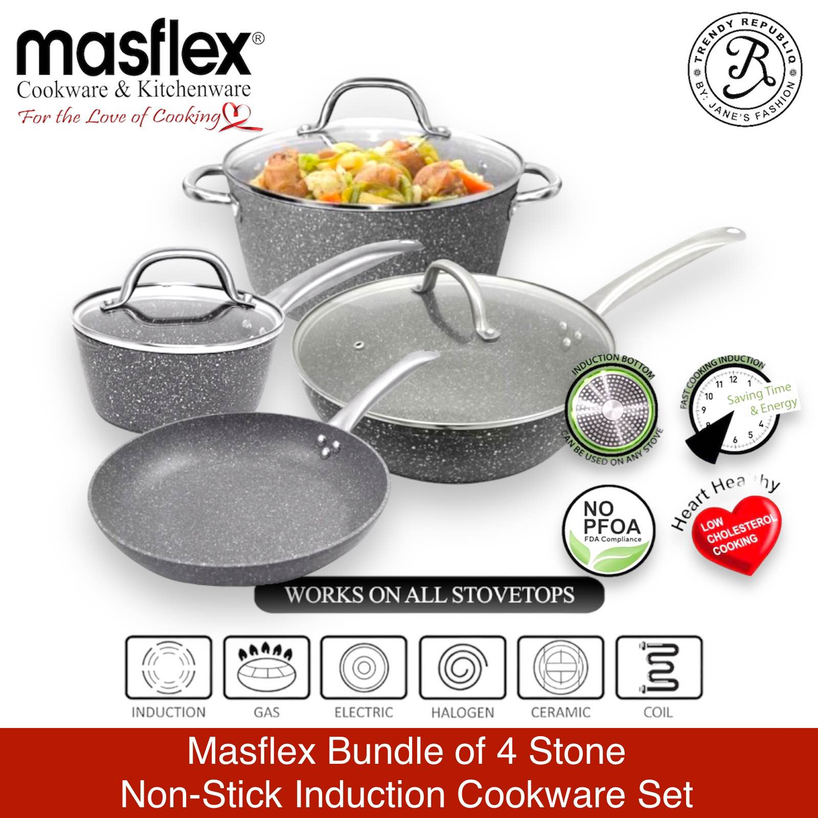 Masflex 7-Piece Stone/Copper Induction Non Stick Cookware Set