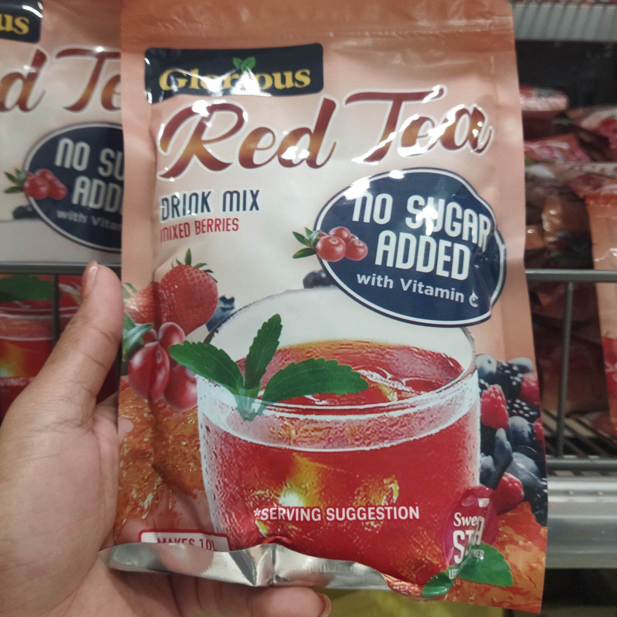 Glorious Red Iced Tea Mixed Berries flavor, powdered drink mix with