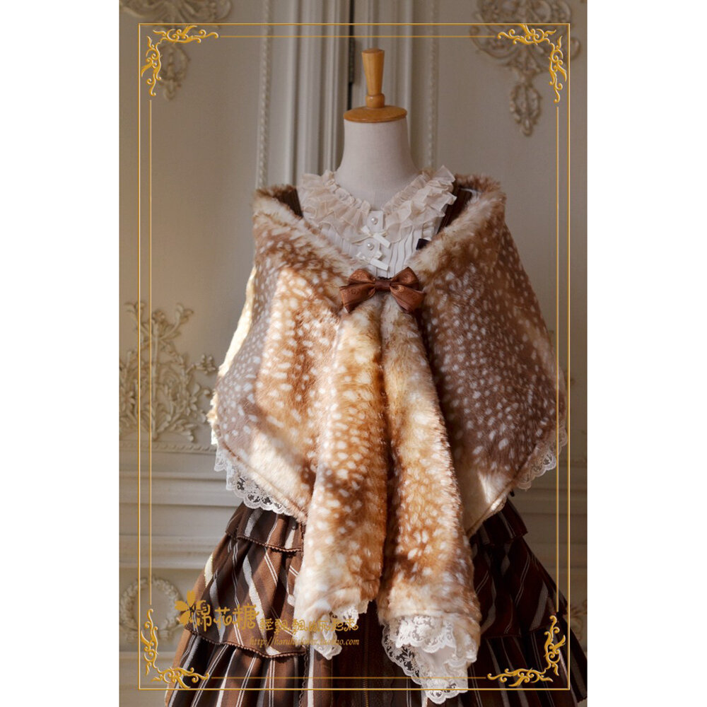 Christmas Pattern Velvet Wrap Coat Women's Fashion Accessory Warm Winter Lace Outerwear Small Deer Print Faux Fur Shawl
