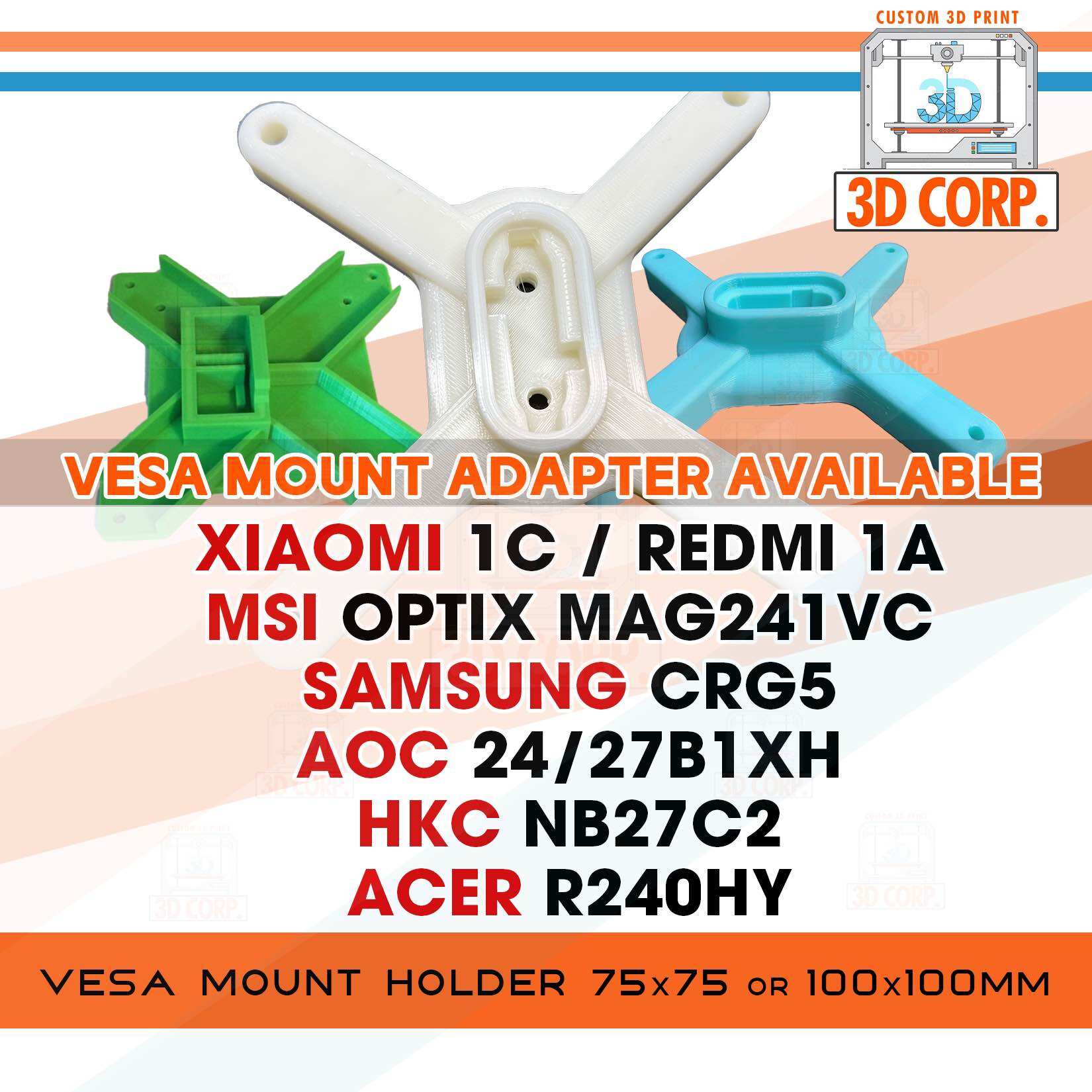 3DCorp 3d print Vesa Mount Adapter for Gaming/Curved monitor - Main Image