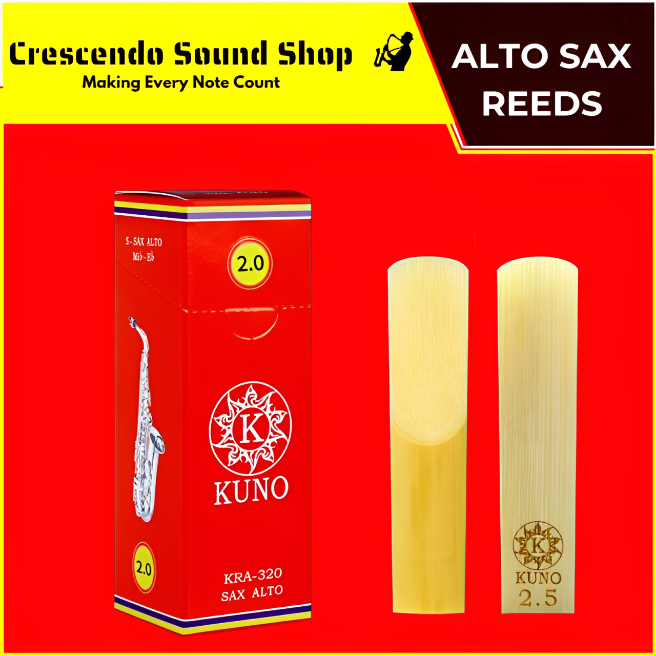 Kuno Alto Saxophone Reed, 2.0-3.5 Strengths, Classical Music, Red Box - KRA320 to KRA335