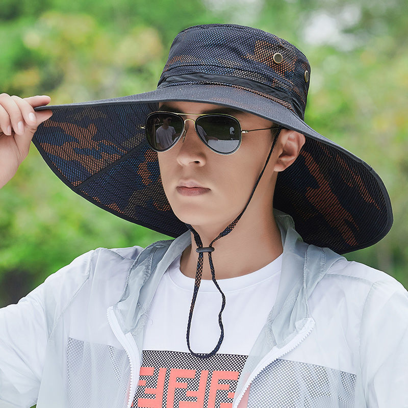 Fisherman Hat Men's Fishing Large Brim Hat Men's Summer Sun Hat Outdoor Sun  Protection Sunshade Foldable
