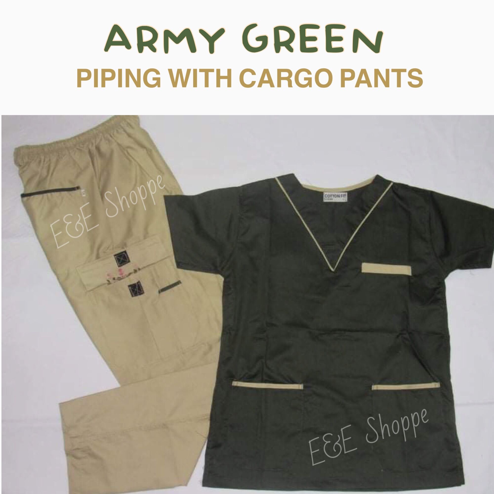 SCRUB SUIT Set UNISEX ( ARMY GREEN Piping with CARGO Lazada PH