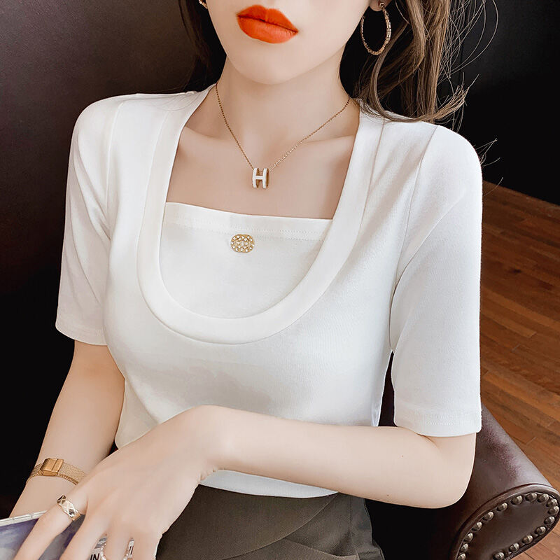 White Short Sleeved T Shirt For Women 21 New Slim Fit Round Neck Bottoming Shirt Women S Inner Half Sleeved Black Top Ins Fashion Lazada Ph