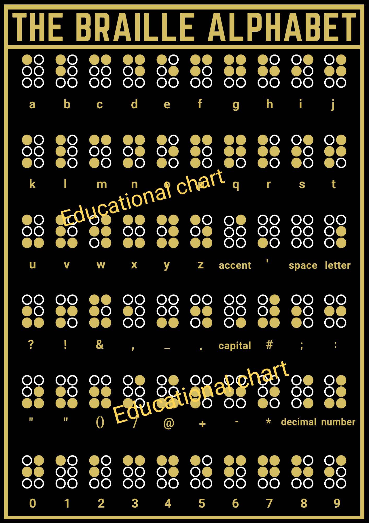 The Braille Alphabet Educational Laminated Charts, Braille Chart