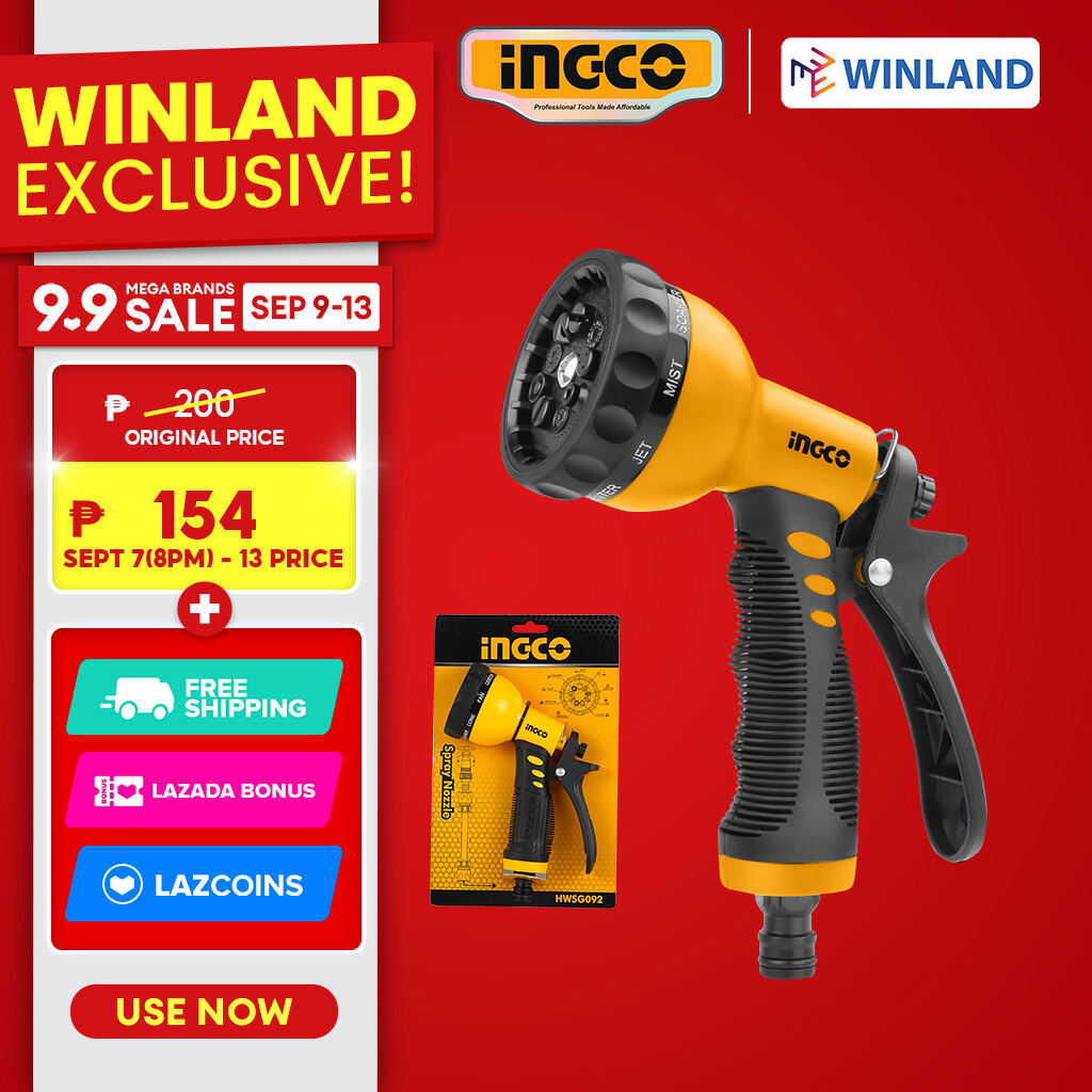 Ingco 9 Pattern Garden Hose Spray Nozzle Gun, Winland